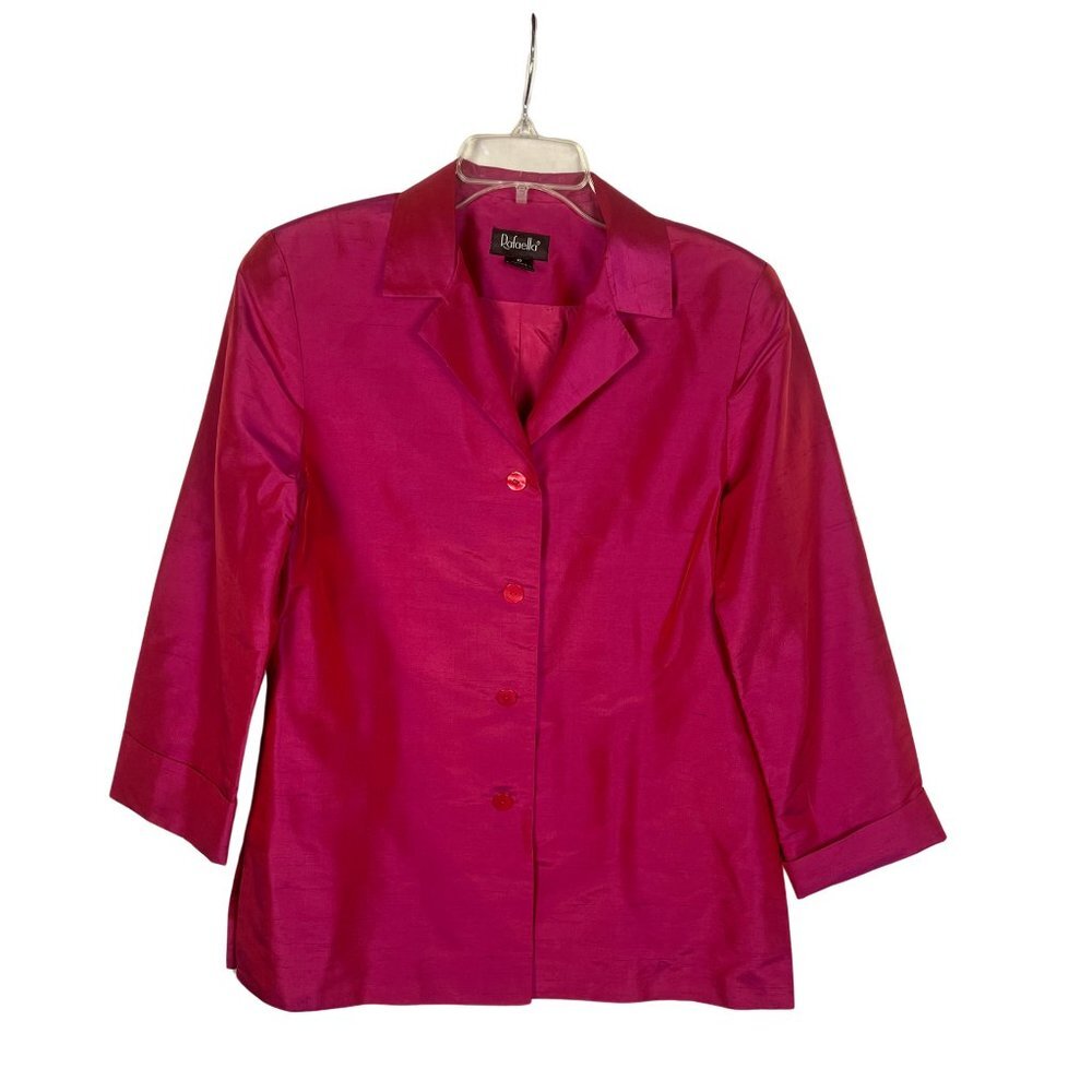 Vintage Rafaella Y2K 90s Iridescent Magenta 100% Silk Button Up Blazer Jacket 10